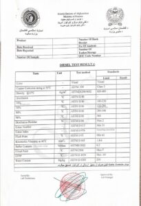 gas oil matching the Afghan Norm for Diesel (2000 ppm sulfur content) iraqi